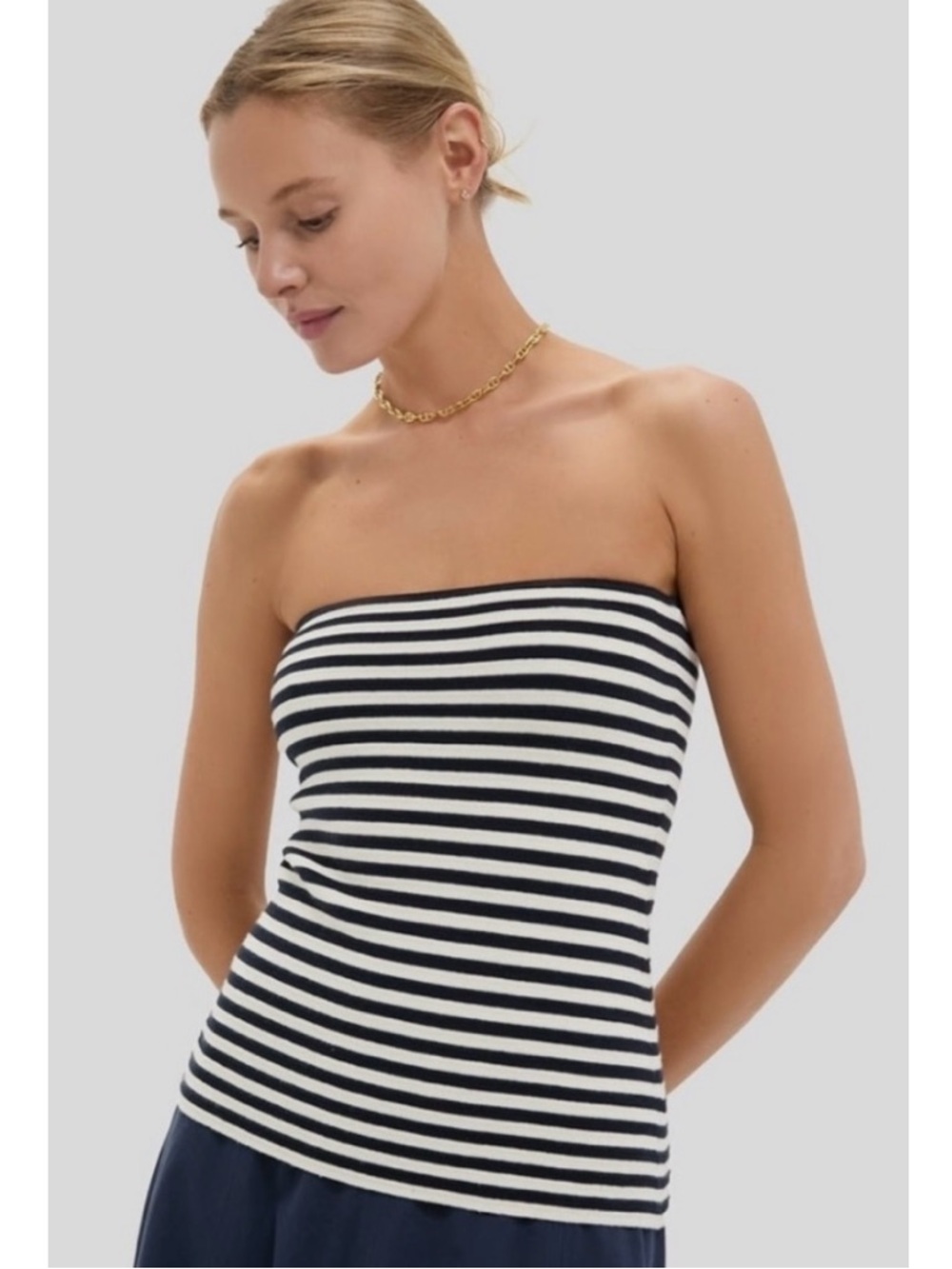 Tuckernuck Ilena Navy Stripe Strapless Top Med New